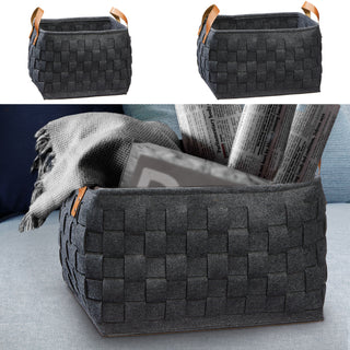 Aufbewahrungskorb 2er Set aus Filz dunkelgrau Zeitungskorb mit Griffen Lederoptik zwei Größen Korb Filzkorb