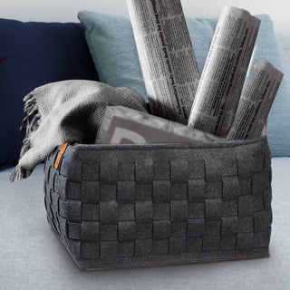 Aufbewahrungskorb 2er Set aus Filz dunkelgrau Zeitungskorb mit Griffen Lederoptik zwei Größen Korb Filzkorb