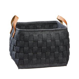 Aufbewahrungskorb 2er Set aus Filz dunkelgrau Zeitungskorb mit Griffen Lederoptik zwei Größen Korb Filzkorb