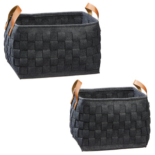 Aufbewahrungskorb 2er Set aus Filz dunkelgrau Zeitungskorb mit Griffen Lederoptik zwei Größen Korb Filzkorb