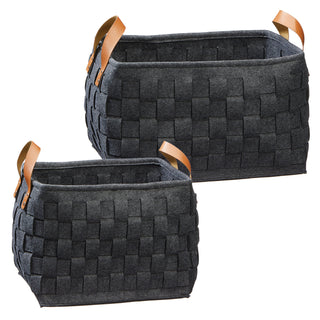 Aufbewahrungskorb 2er Set aus Filz dunkelgrau Zeitungskorb mit Griffen Lederoptik zwei Größen Korb Filzkorb