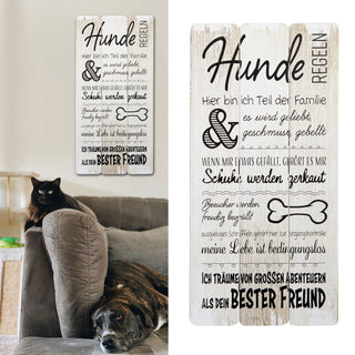 Plankenschild Wandschild Shabby Chic Hunderegeln Hund Haustierregeln Sprüche Regeln Holzoptik