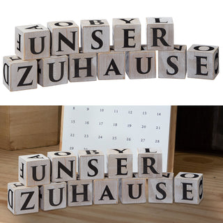 Letterblock Buchstabenblöcke 16 Würfel 4x4cm Buchstaben bedruckt Holz Schriftzug