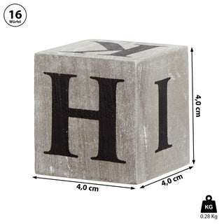 Letterblock Buchstabenblöcke 16 Würfel 4x4cm Buchstaben bedruckt Holz Schriftzug