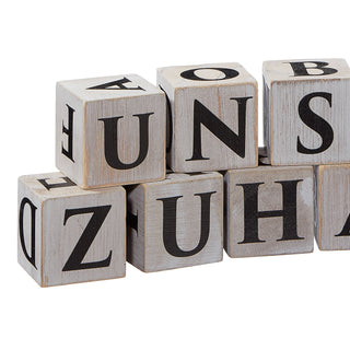 Letterblock Buchstabenblöcke 16 Würfel 4x4cm Buchstaben bedruckt Holz Schriftzug