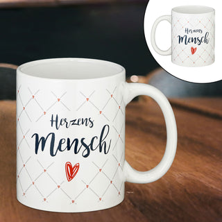 Tasse Kaffeebecher Herzensmensch Uni oder Rautendruck 300 ml Steinzeug Aufdruck