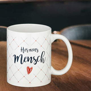 Tasse Kaffeebecher Herzensmensch Uni oder Rautendruck 300 ml Steinzeug Aufdruck