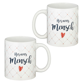 Tasse Kaffeebecher Herzensmensch Uni oder Rautendruck 300 ml Steinzeug Aufdruck