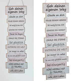 Plankenschild Lebenseinstellung 15x41x0,6cm Holzoptik MDF Bild Schild Planken Wanddekoration