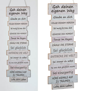 Plankenschild Lebenseinstellung 15x41x0,6cm Holzoptik MDF Bild Schild Planken Wanddekoration