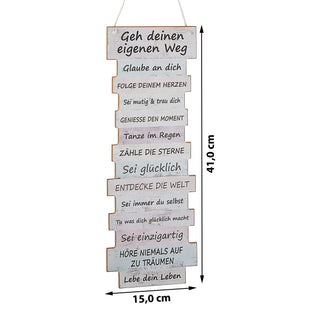 Plankenschild Lebenseinstellung 15x41x0,6cm Holzoptik MDF Bild Schild Planken Wanddekoration