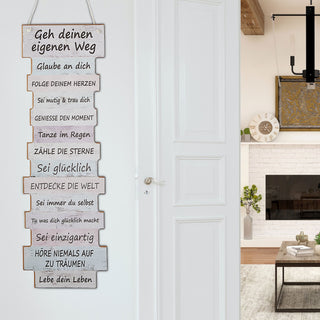 Plankenschild Lebenseinstellung 15x41x0,6cm Holzoptik MDF Bild Schild Planken Wanddekoration