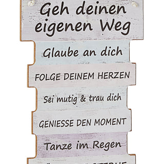 Plankenschild Lebenseinstellung 15x41x0,6cm Holzoptik MDF Bild Schild Planken Wanddekoration