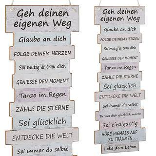 Plankenschild Lebenseinstellung 15x41x0,6cm Holzoptik MDF Bild Schild Planken Wanddekoration