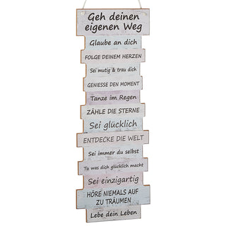 Plankenschild Lebenseinstellung 15x41x0,6cm Holzoptik MDF Bild Schild Planken Wanddekoration