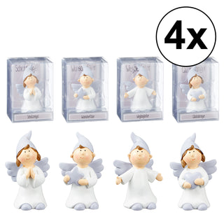 4er Set Schutzengel Figur, 8cm, Kunststein, Dekofigur, Herz, Kinder, Weihnachten, Stern, Geschenk
