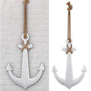 Deko Anker zum Aufhängen mit Tau 58,5x40x2cm MDF weiß Antikfinish maritim Schiffsanker Schiffszubehör