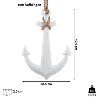 Deko Anker zum Aufhängen mit Tau 58,5x40x2cm MDF weiß Antikfinish maritim Schiffsanker Schiffszubehör