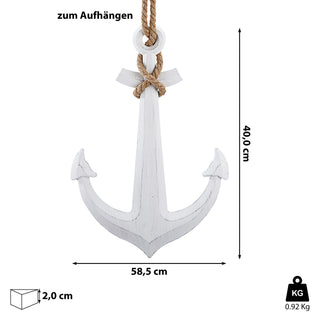Deko Anker zum Aufhängen mit Tau 58,5x40x2cm MDF weiß Antikfinish maritim Schiffsanker Schiffszubehör