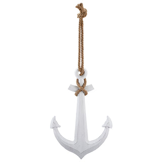 Deko Anker zum Aufhängen mit Tau 58,5x40x2cm MDF weiß Antikfinish maritim Schiffsanker Schiffszubehör