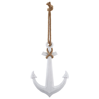 Deko Anker zum Aufhängen mit Tau 58,5x40x2cm MDF weiß Antikfinish maritim Schiffsanker Schiffszubehör