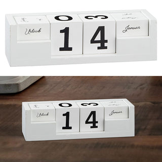 Kalender Würfel Holz weiß Datumsanzeige immerwährend Tischkalender Urlaubskalender