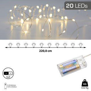 Mikro Lichterkette Draht 20 LEDs L220cm warmweiß Leuchtdraht Lichterdraht