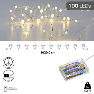 Mikro Lichterkette Draht 100 LEDs L10m warmweiß Timerfunktion Leuchtdraht Lichterdraht