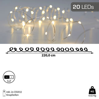 20 LED Lichterkette warmweiß Knopfzelle 220 cm Weihnachtsbeleuchtung Leuchtdraht