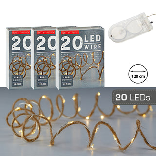 3x 20/40 LED Lichterkette Mikrodraht Juteschnur Knopfzelle Weihnachtsbeleuchtung