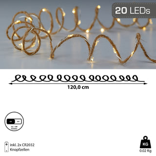 3x 20/40 LED Lichterkette Mikrodraht Juteschnur Knopfzelle Weihnachtsbeleuchtung