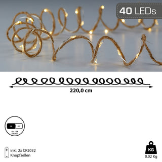 3x 20/40 LED Lichterkette Mikrodraht Juteschnur Knopfzelle Weihnachtsbeleuchtung