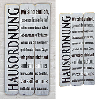 Plankenschild Wandtafel Hausordnung 20x40cm Wandschild Shabby Chic Schild Sprüche Regeln Holzoptik Wanddekoration