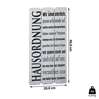Plankenschild Wandtafel Hausordnung 20x40cm Wandschild Shabby Chic Schild Sprüche Regeln Holzoptik Wanddekoration