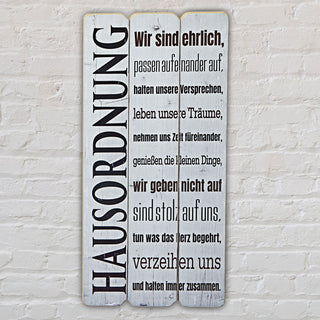 Plankenschild Wandtafel Hausordnung 20x40cm Wandschild Shabby Chic Schild Sprüche Regeln Holzoptik Wanddekoration