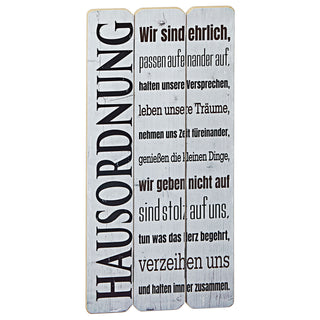 Plankenschild Wandtafel Hausordnung 20x40cm Wandschild Shabby Chic Schild Sprüche Regeln Holzoptik Wanddekoration