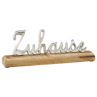 Schriftzug 'Zuhause' silber 30x10x5cm Mangoholz Aluminium Dekoaufsteller Tischdeko Aufsteller