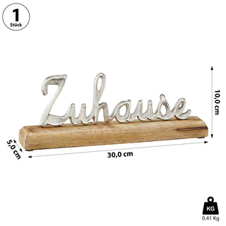 Schriftzug 'Zuhause' silber 30x10x5cm Mangoholz Aluminium Dekoaufsteller Tischdeko Aufsteller