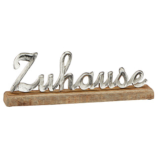 Schriftzug 'Zuhause' silber 40x13x5cm Mangoholz Aluminium Dekoaufsteller Tischdeko Aufsteller
