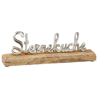 Schriftzug 'Sterneküche' silber 30,5x10,5x5cm Mangoholz Aluminium Dekoaufsteller Tischdeko Aufsteller