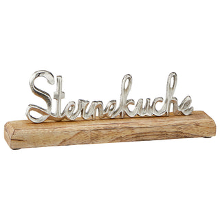 Schriftzug 'Sterneküche' silber 30,5x10,5x5cm Mangoholz Aluminium Dekoaufsteller Tischdeko Aufsteller