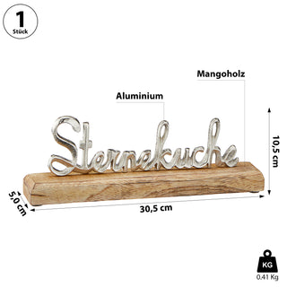 Schriftzug 'Sterneküche' silber 30,5x10,5x5cm Mangoholz Aluminium Dekoaufsteller Tischdeko Aufsteller