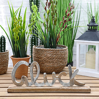 Schriftzug 'Glück' silber 40x13x5cm Mangoholz Aluminium Dekoaufsteller Tischdeko Aufsteller