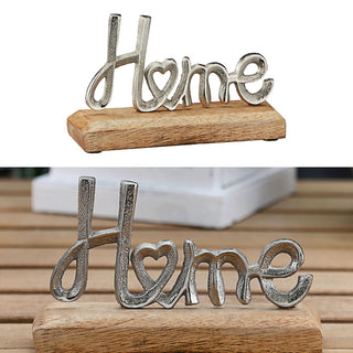 Schriftzug 'Home' silber 17x11x5cm Mangoholz Aluminium Dekoaufsteller Tischdeko Aufsteller