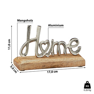 Schriftzug 'Home' silber 17x11x5cm Mangoholz Aluminium Dekoaufsteller Tischdeko Aufsteller