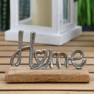Schriftzug 'Home' silber 17x11x5cm Mangoholz Aluminium Dekoaufsteller Tischdeko Aufsteller