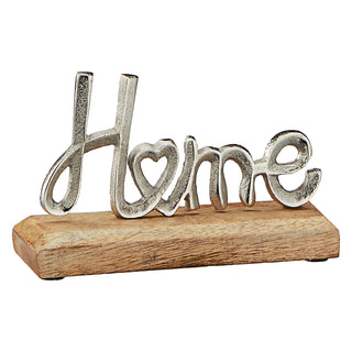 Schriftzug 'Home' silber 17x11x5cm Mangoholz Aluminium Dekoaufsteller Tischdeko Aufsteller