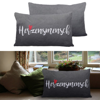 Kissen Herzensmensch in weiß /grau Sofakissen Kuschelkissen mit Herz