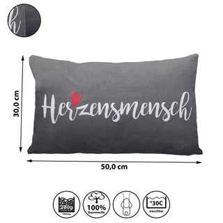 Kissen Herzensmensch in weiß /grau Sofakissen Kuschelkissen mit Herz