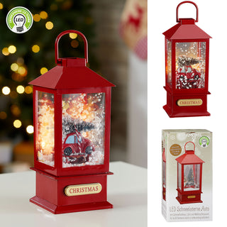 LED Schneelaterne Auto 17x40cm 18 LEDs warmweiß Kunststoff Schneefunktion Weihnachtsmusik Weihnachtsbeleuchtung Lampe